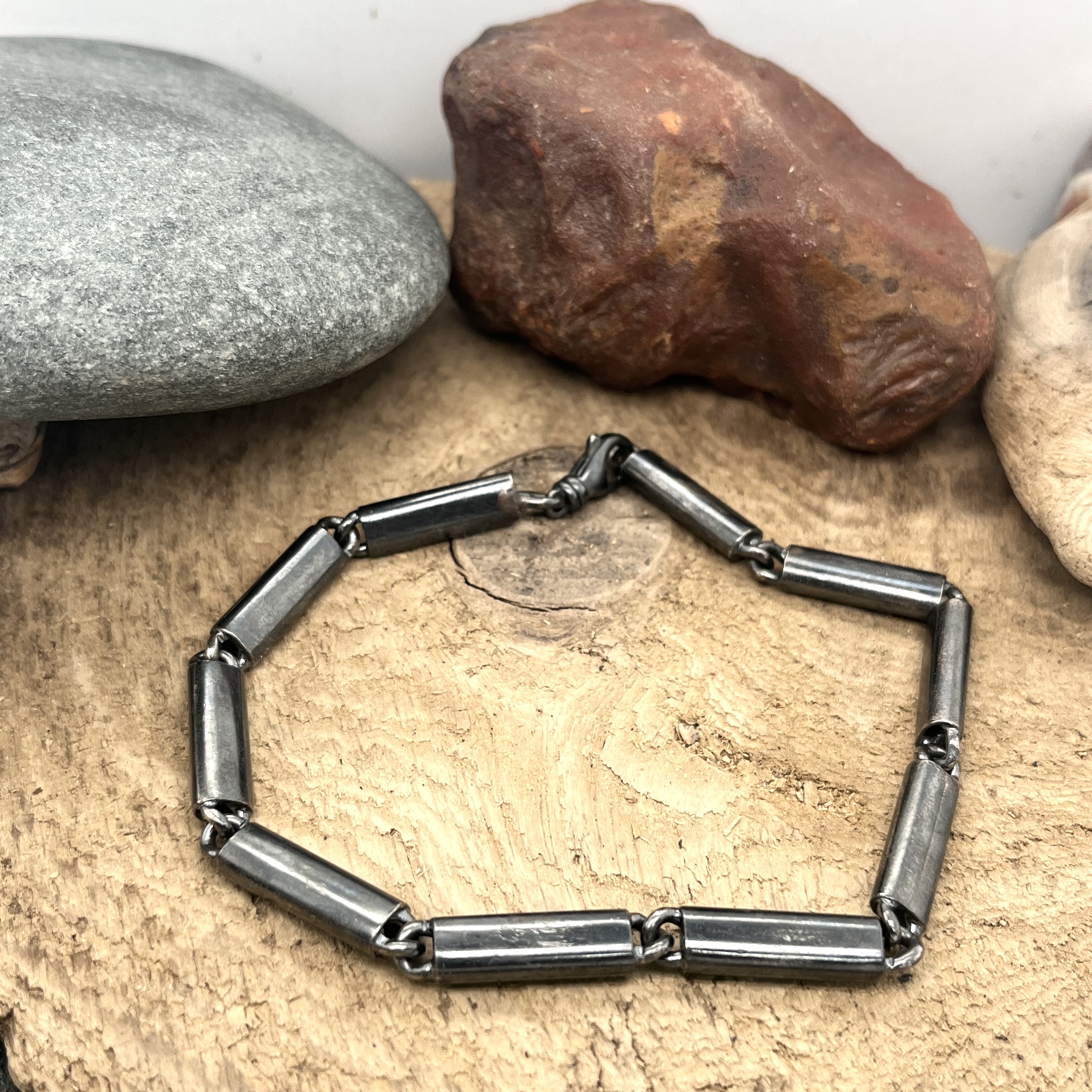 Solid rod sterling silver linked bracelet 345